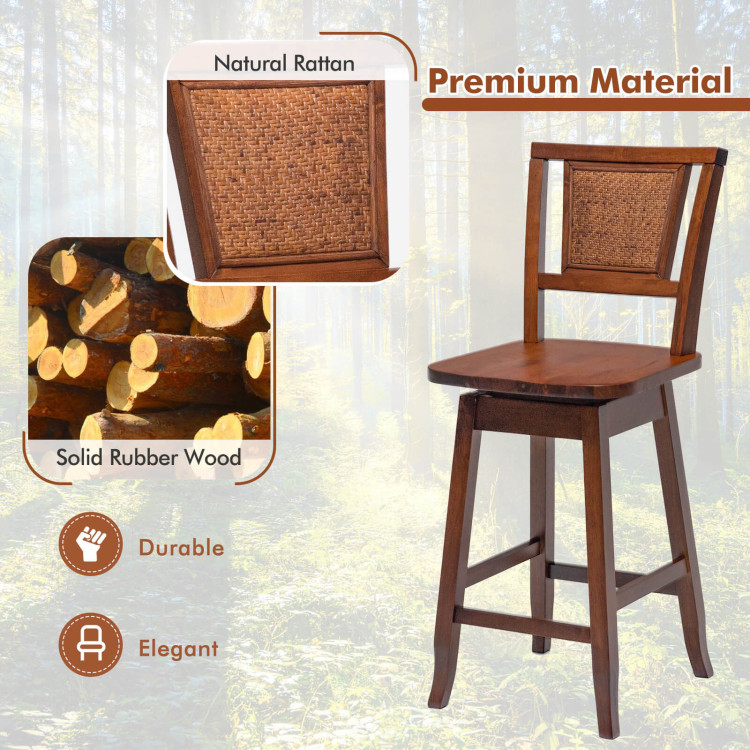 24.5 Inch Counter Height Bar Stool with Rattan Back and 360° Swivel SeatCostway Gallery View 5 of 9
